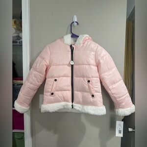 Rothschild Light Pink Puffer Jacket with Sherpa Trim